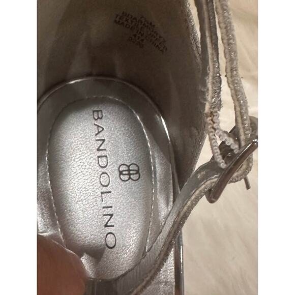 Bandolino Silver Shimmer Block Heel Sandals Size 7.5 - Picture 3 of 8
